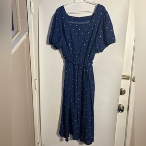 SHEIN Navy Blue Midi Dress with White Dots